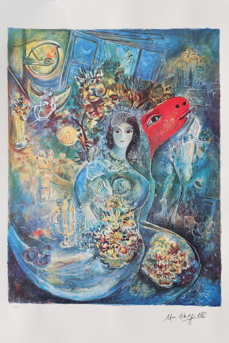Marc CHAGALL: The Bride with Flowers, Signed Lithograph