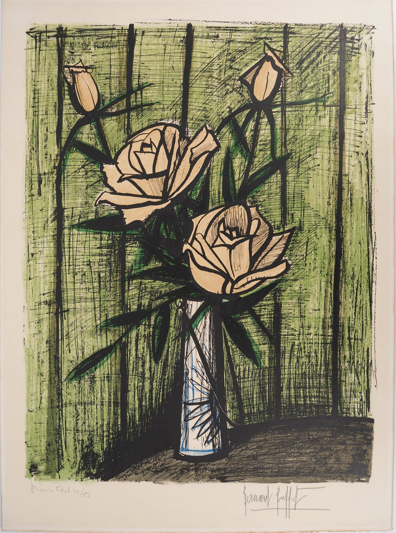 Bernard BUFFET : Roses, Lithographie originale (vue générale) - Crédit photo : Galerie Art.Paris