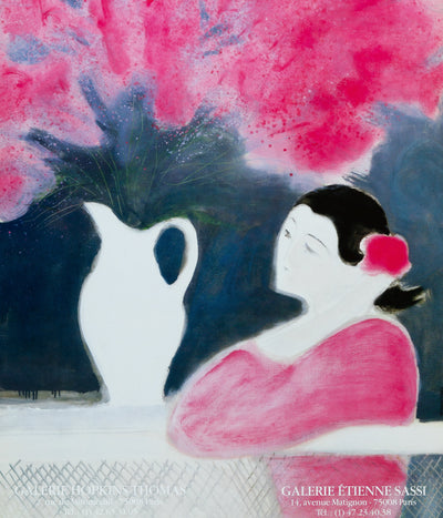André BRASILIER : Jeune femme au bouquet rose, Affiche originale d'époque signée