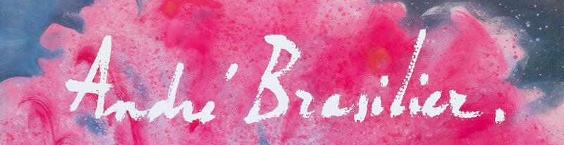 André BRASILIER : Jeune femme au bouquet rose, Affiche originale d&