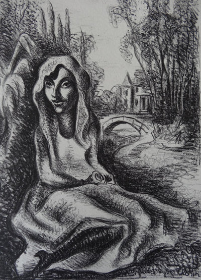 Pierre-Eugène CLAIRIN : Femme se reposant au bord de la rivière, Lithographie originale (photo de détail 2) - Crédit photo : Galerie Art.Paris