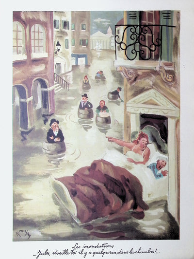 Robert CARRIZEY : Les inondations, Lithographie originale (vue générale) - Crédit photo : Galerie Art.Paris