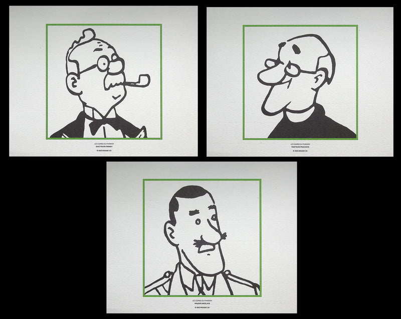HERGÉ : TINTIN Les Cigares du Pharaon, 3 Lithographies Ex Libris