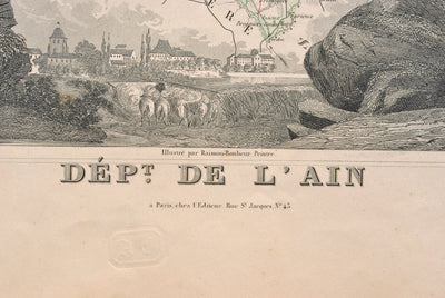 Victor LEVASSEUR : Carte ancienne de l'Ain, Gravure originale (photo de détail 3) - Crédit photo : Galerie Art.Paris