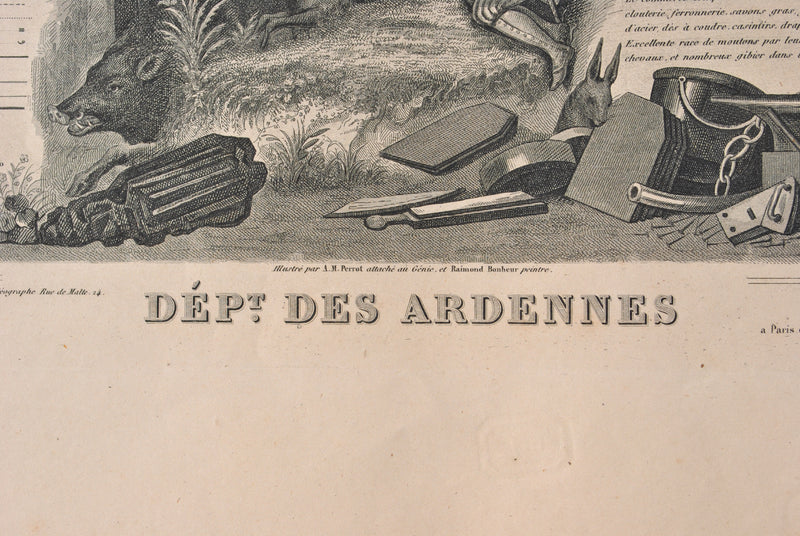 Victor LEVASSEUR : Carte ancienne des Ardennes, Gravure originale (photo de détail 3) - Crédit photo : Galerie Art.Paris
