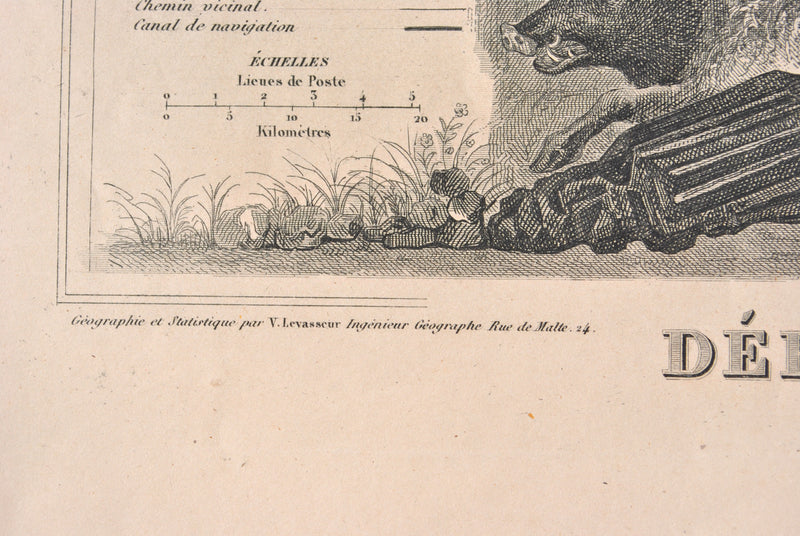 Victor LEVASSEUR : Carte ancienne des Ardennes, Gravure originale (photo de détail 5) - Crédit photo : Galerie Art.Paris