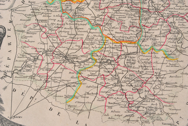 Victor LEVASSEUR : Carte ancienne des Ardennes, Gravure originale (photo de détail 7) - Crédit photo : Galerie Art.Paris