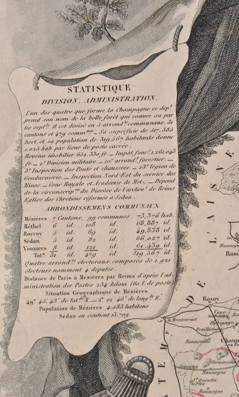 Victor LEVASSEUR : Carte ancienne des Ardennes, Gravure originale (photo de détail 10) - Crédit photo : Galerie Art.Paris