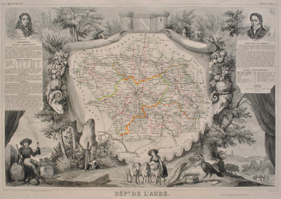 Victor LEVASSEUR : Carte ancienne de l'Aube, Gravure originale (photo de détail 2) - Crédit photo : Galerie Art.Paris