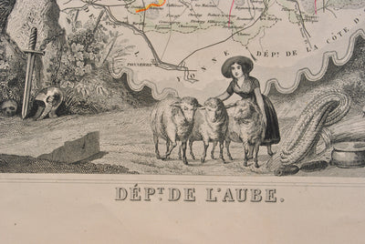 Victor LEVASSEUR : Carte ancienne de l'Aube, Gravure originale (photo de détail 3) - Crédit photo : Galerie Art.Paris