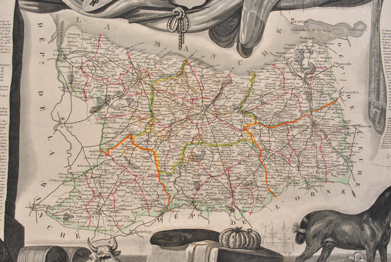 Victor LEVASSEUR : Carte ancienne du Calvados, Gravure originale (photo de détail 4) - Crédit photo : Galerie Art.Paris