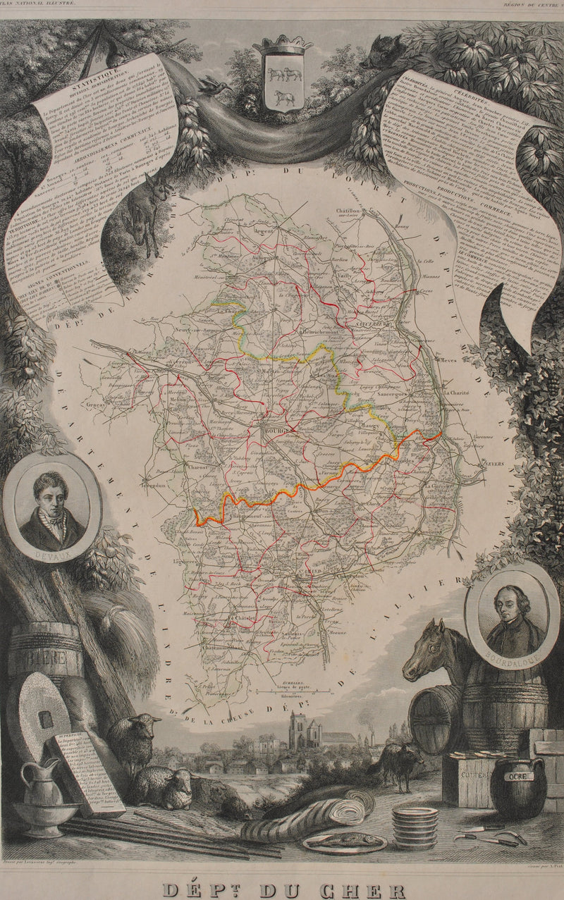 Victor LEVASSEUR : Carte ancienne du Cher, Gravure originale (photo de détail 2) - Crédit photo : Galerie Art.Paris