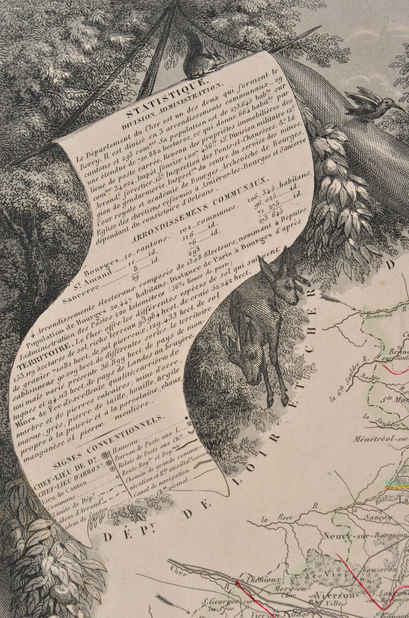Victor LEVASSEUR : Carte ancienne du Cher, Gravure originale (photo de détail 10) - Crédit photo : Galerie Art.Paris