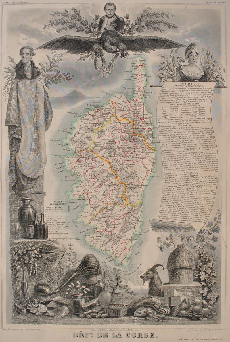 Victor LEVASSEUR : Carte ancienne de la Corse, Gravure originale (photo de détail 2) - Crédit photo : Galerie Art.Paris