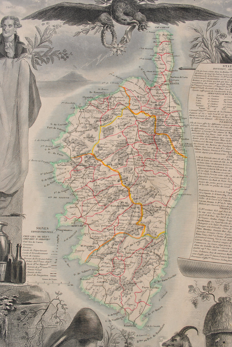Victor LEVASSEUR : Carte ancienne de la Corse, Gravure originale (photo de détail 6) - Crédit photo : Galerie Art.Paris