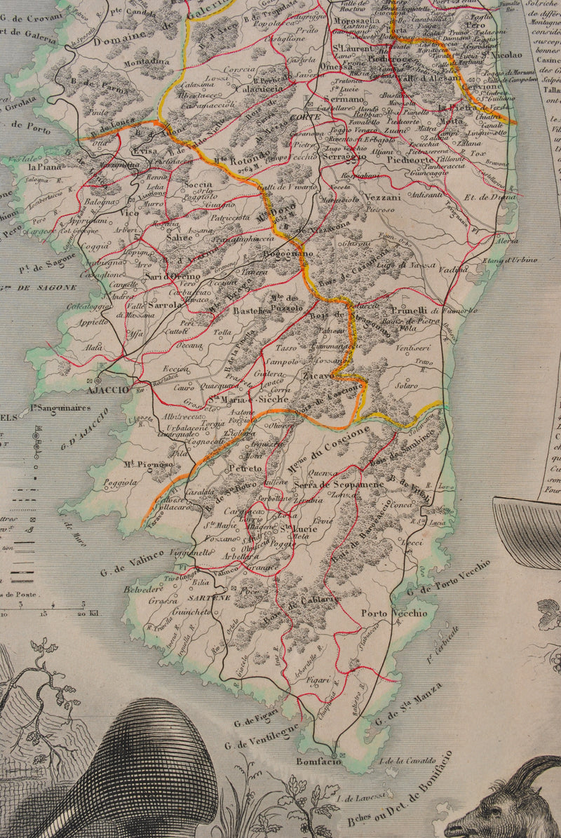 Victor LEVASSEUR : Carte ancienne de la Corse, Gravure originale (photo de détail 9) - Crédit photo : Galerie Art.Paris