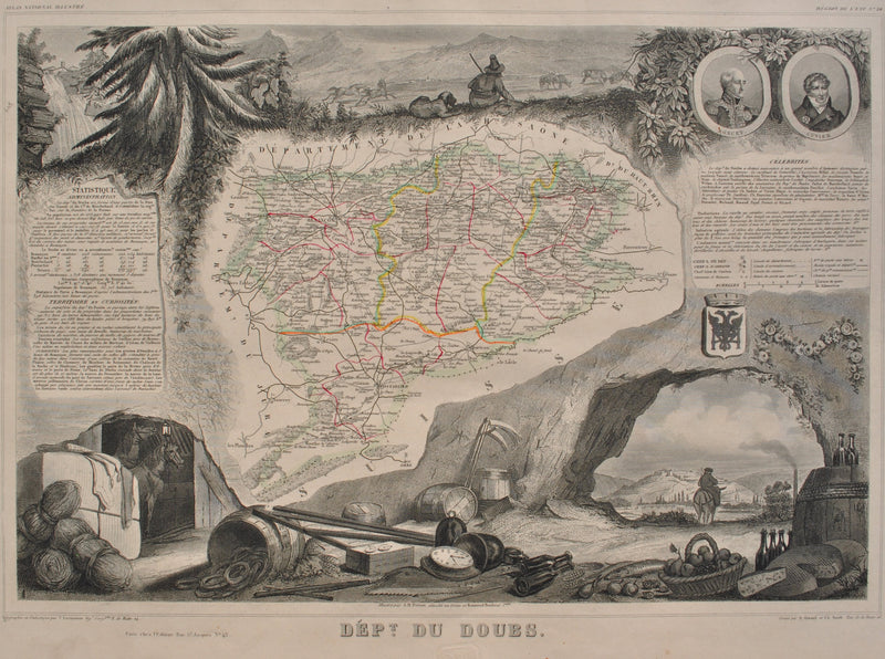 Victor LEVASSEUR : Carte ancienne du Doubs, Gravure originale (photo de détail 2) - Crédit photo : Galerie Art.Paris