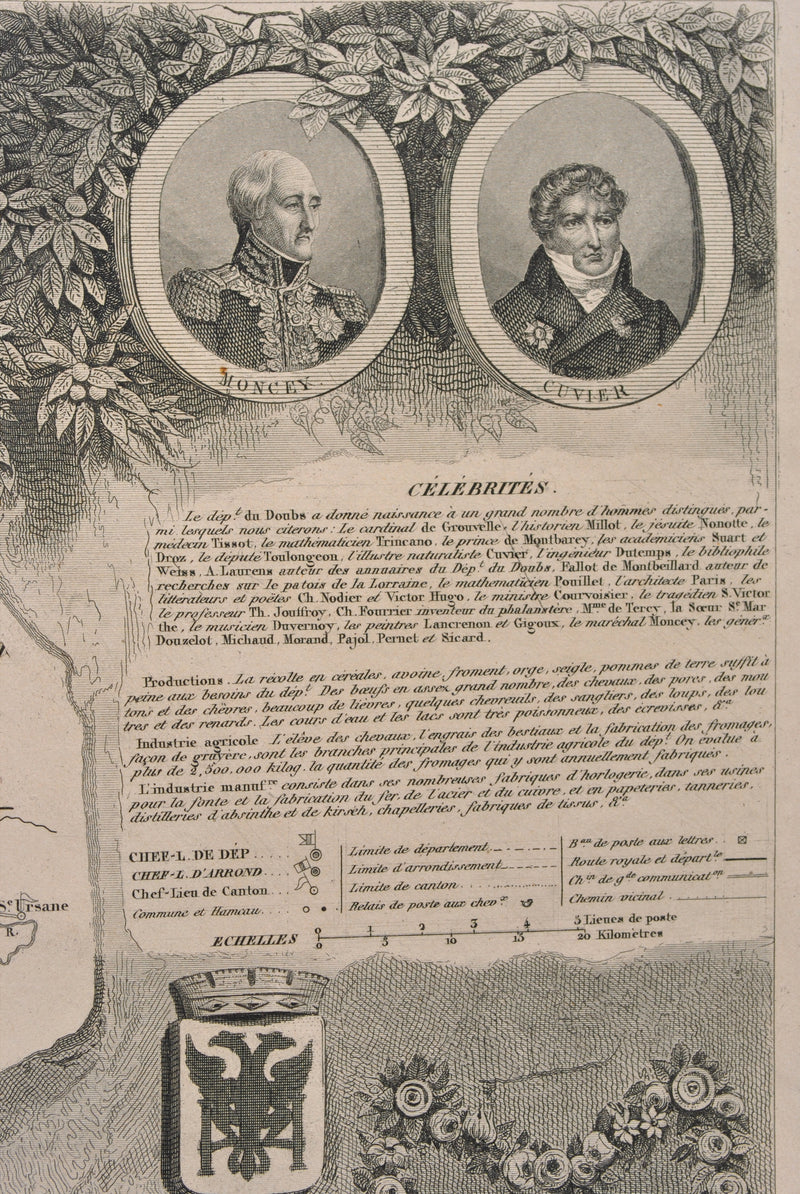 Victor LEVASSEUR : Carte ancienne du Doubs, Gravure originale (photo de détail 7) - Crédit photo : Galerie Art.Paris