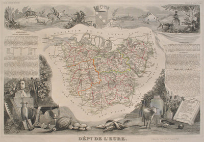 Victor LEVASSEUR : Carte ancienne de l'Eure, Gravure originale (photo de détail 2) - Crédit photo : Galerie Art.Paris