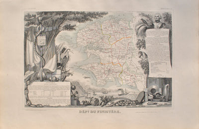 Victor LEVASSEUR : Carte ancienne de l'Eure et Loir, Gravure originale (vue générale) - Crédit photo : Galerie Art.Paris