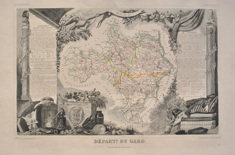 Victor LEVASSEUR : Carte ancienne du Gard, Gravure originale (photo de détail 2) - Crédit photo : Galerie Art.Paris
