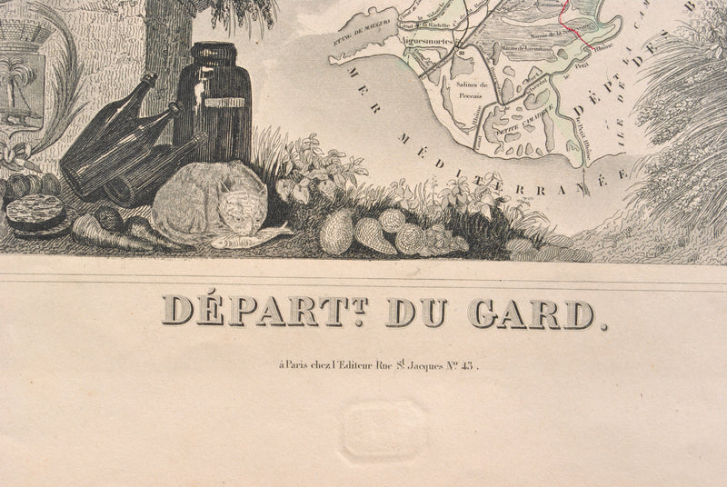Victor LEVASSEUR : Carte ancienne du Gard, Gravure originale (photo de détail 3) - Crédit photo : Galerie Art.Paris
