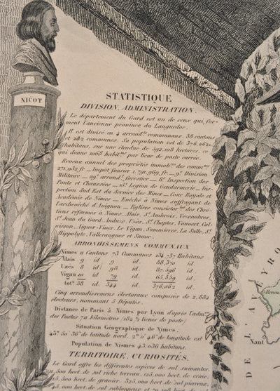 Victor LEVASSEUR : Carte ancienne du Gard, Gravure originale (photo de détail 6) - Crédit photo : Galerie Art.Paris