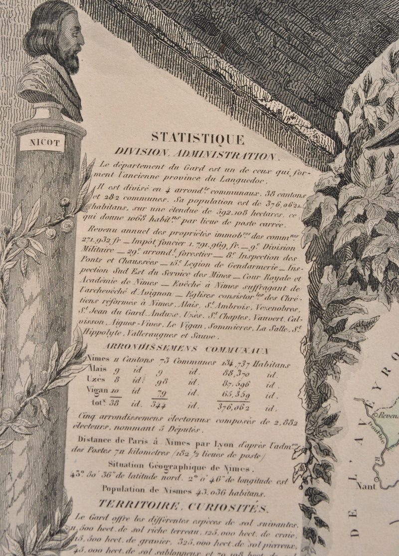 Victor LEVASSEUR : Carte ancienne du Gard, Gravure originale (photo de détail 6) - Crédit photo : Galerie Art.Paris