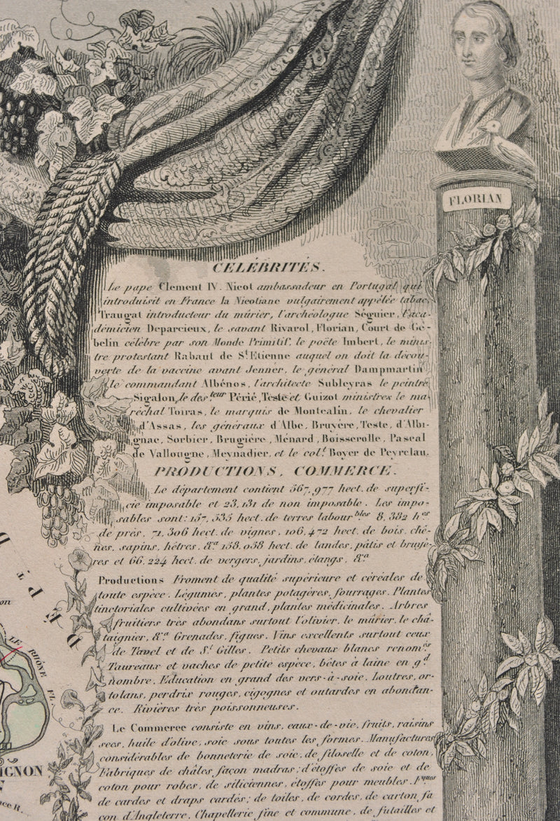 Victor LEVASSEUR : Carte ancienne du Gard, Gravure originale (photo de détail 7) - Crédit photo : Galerie Art.Paris