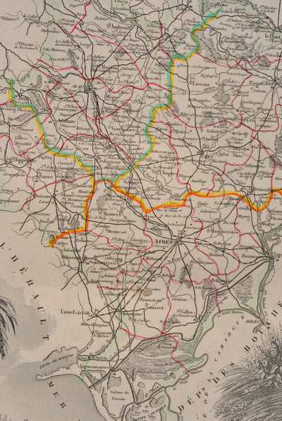Victor LEVASSEUR : Carte ancienne du Gard, Gravure originale (photo de détail 9) - Crédit photo : Galerie Art.Paris