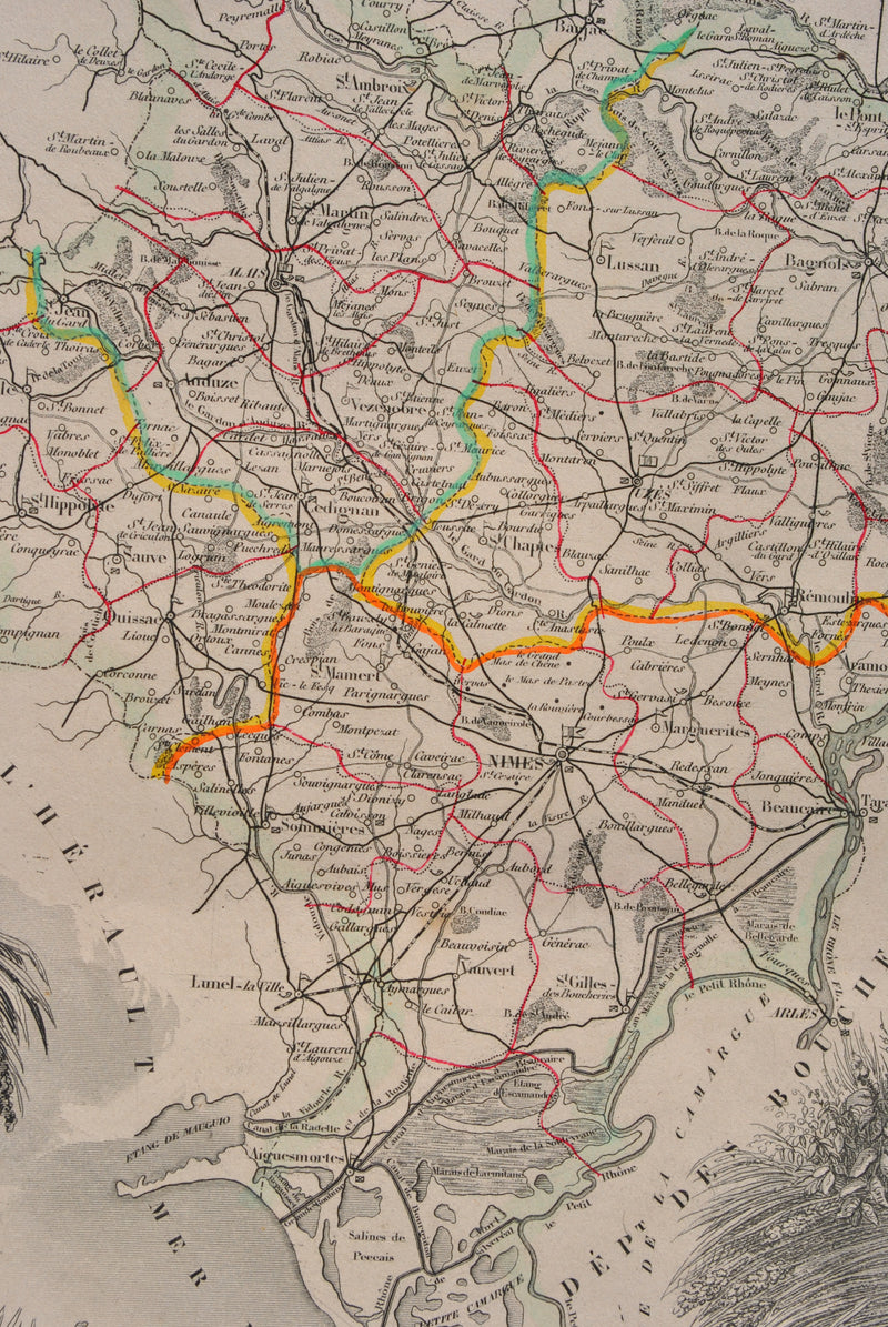 Victor LEVASSEUR : Carte ancienne du Gard, Gravure originale (photo de détail 9) - Crédit photo : Galerie Art.Paris