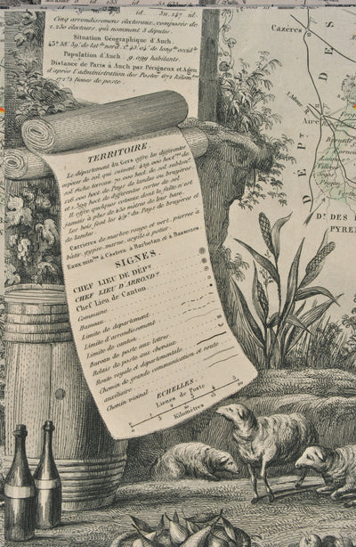 Victor LEVASSEUR : Carte ancienne  du Gers, Gravure originale (photo de détail 5) - Crédit photo : Galerie Art.Paris