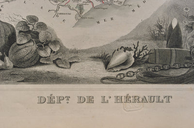 Victor LEVASSEUR : Carte ancienne  de l'Hérault, Gravure originale (photo de détail 3) - Crédit photo : Galerie Art.Paris