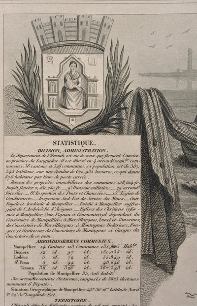 Victor LEVASSEUR : Carte ancienne  de l'Hérault, Gravure originale (photo de détail 7) - Crédit photo : Galerie Art.Paris