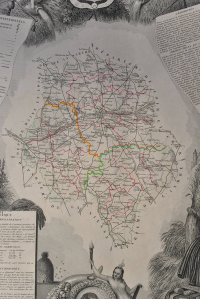 Victor LEVASSEUR : Carte ancienne  de l'Indre et Loire, Gravure originale (photo de détail 8) - Crédit photo : Galerie Art.Paris