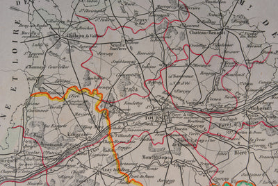 Victor LEVASSEUR : Carte ancienne  de l'Indre et Loire, Gravure originale (photo de détail 10) - Crédit photo : Galerie Art.Paris