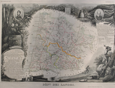 Victor LEVASSEUR : Carte ancienne  des Landes, Gravure originale (photo de détail 2) - Crédit photo : Galerie Art.Paris