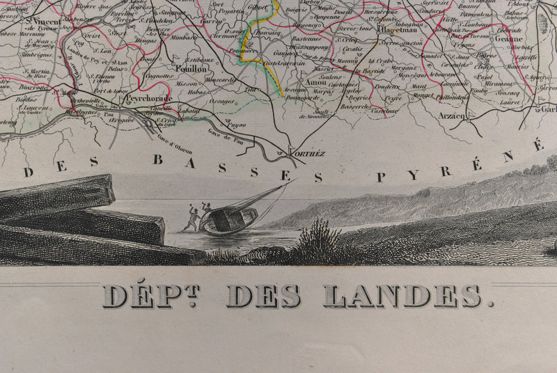 Victor LEVASSEUR : Carte ancienne  des Landes, Gravure originale (photo de détail 3) - Crédit photo : Galerie Art.Paris