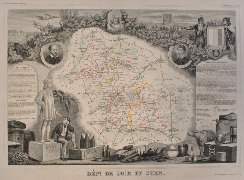 Victor LEVASSEUR : Carte ancienne du Loir et Cher, Gravure originale (photo de détail 2) - Crédit photo : Galerie Art.Paris