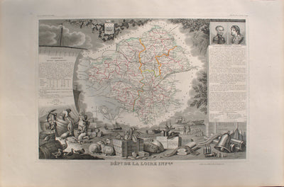 Victor LEVASSEUR : Carte ancienne de la Haute Loire, Gravure originale (vue générale) - Crédit photo : Galerie Art.Paris