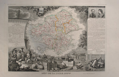 Victor LEVASSEUR : Carte ancienne de la Haute Loire, Gravure originale (photo de détail 2) - Crédit photo : Galerie Art.Paris