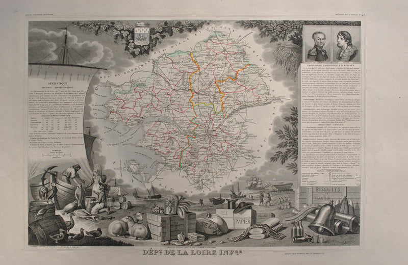 Victor LEVASSEUR : Carte ancienne de la Haute Loire, Gravure originale (photo de détail 2) - Crédit photo : Galerie Art.Paris