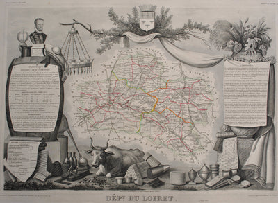 Victor LEVASSEUR : Carte ancienne du Loiret, Gravure originale (photo de détail 2) - Crédit photo : Galerie Art.Paris