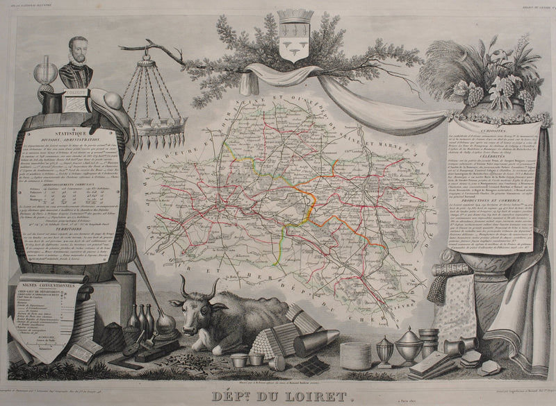 Victor LEVASSEUR : Carte ancienne du Loiret, Gravure originale (photo de détail 2) - Crédit photo : Galerie Art.Paris