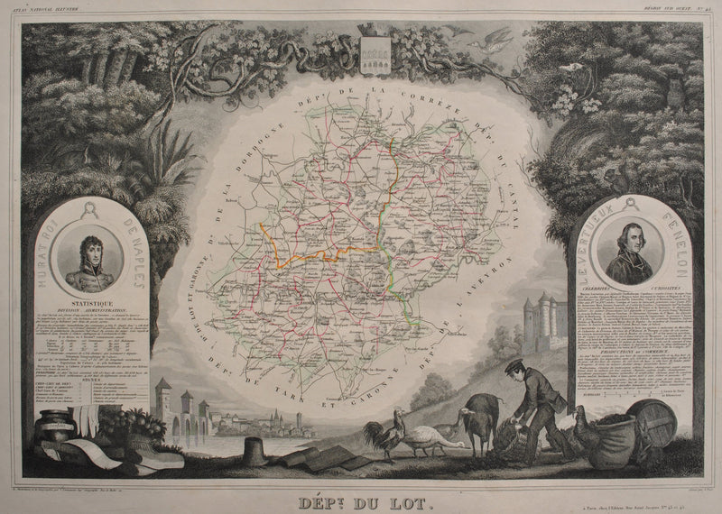 Victor LEVASSEUR : Carte ancienne du Lot, Gravure originale (photo de détail 2) - Crédit photo : Galerie Art.Paris