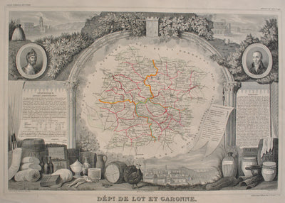 Victor LEVASSEUR : Carte ancienne du Lot et Garonne, Gravure originale (photo de détail 2) - Crédit photo : Galerie Art.Paris