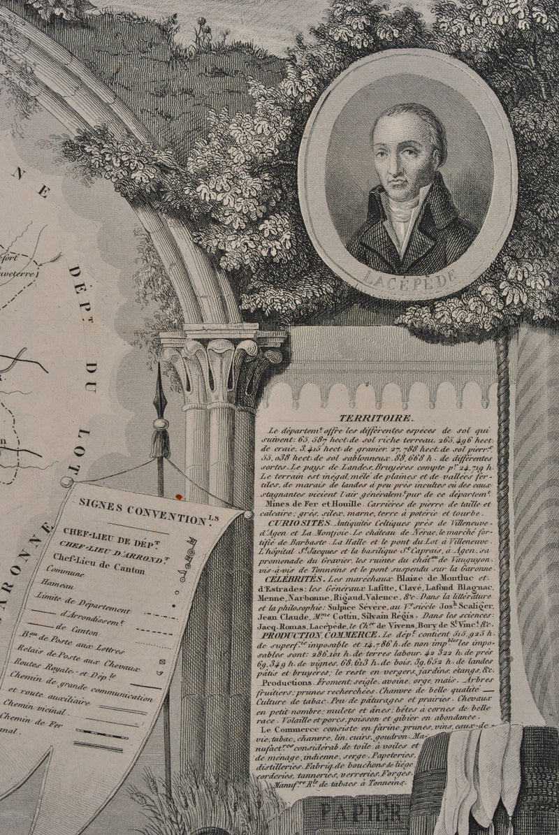 Victor LEVASSEUR : Carte ancienne du Lot et Garonne, Gravure originale (photo de détail 10) - Crédit photo : Galerie Art.Paris