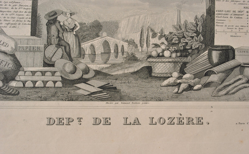 Victor LEVASSEUR : Carte ancienne de la Lozère, Gravure originale (photo de détail 3) - Crédit photo : Galerie Art.Paris