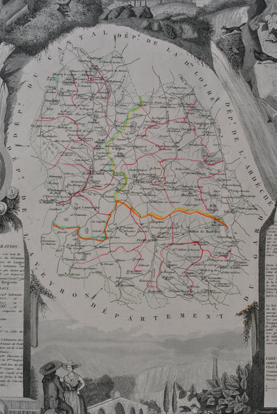 Victor LEVASSEUR : Carte ancienne de la Lozère, Gravure originale (photo de détail 8) - Crédit photo : Galerie Art.Paris