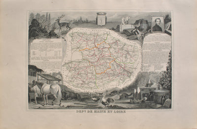 Victor LEVASSEUR : Carte ancienne de Maine et Loire, Gravure originale (vue générale) - Crédit photo : Galerie Art.Paris